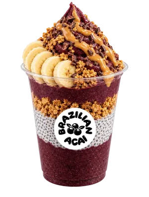 Acai Bowl mit Banane, Erdnusssauce und Granola